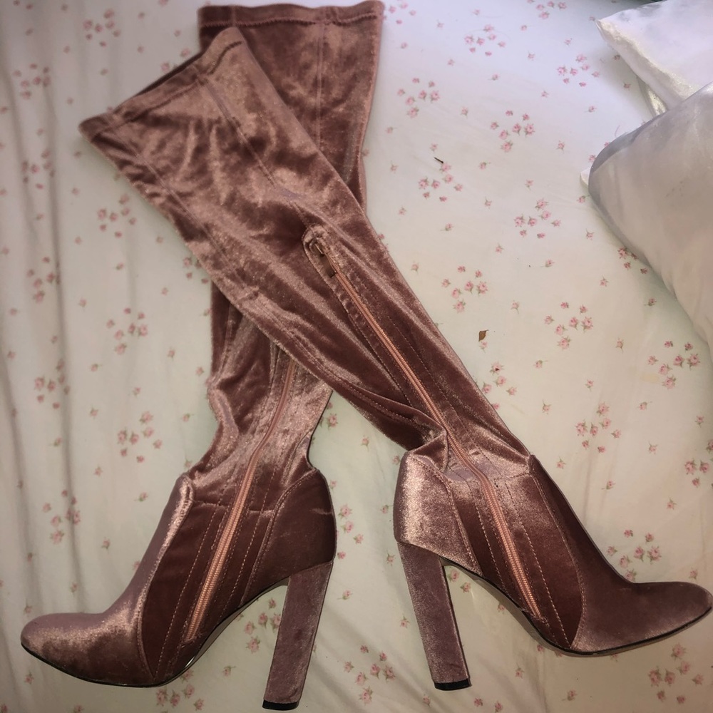 Rose gold velvet boots